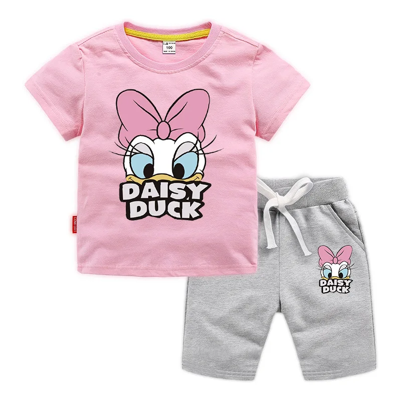 Disney Daisy Duck/Одежда для маленьких мальчиков и девочек летняя футболка с короткими