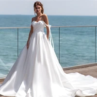 elegant sweetheart charming wedding dress satin sleeveless cathedral train off shoulder boho custom made bride robe de mari%c3%a9e