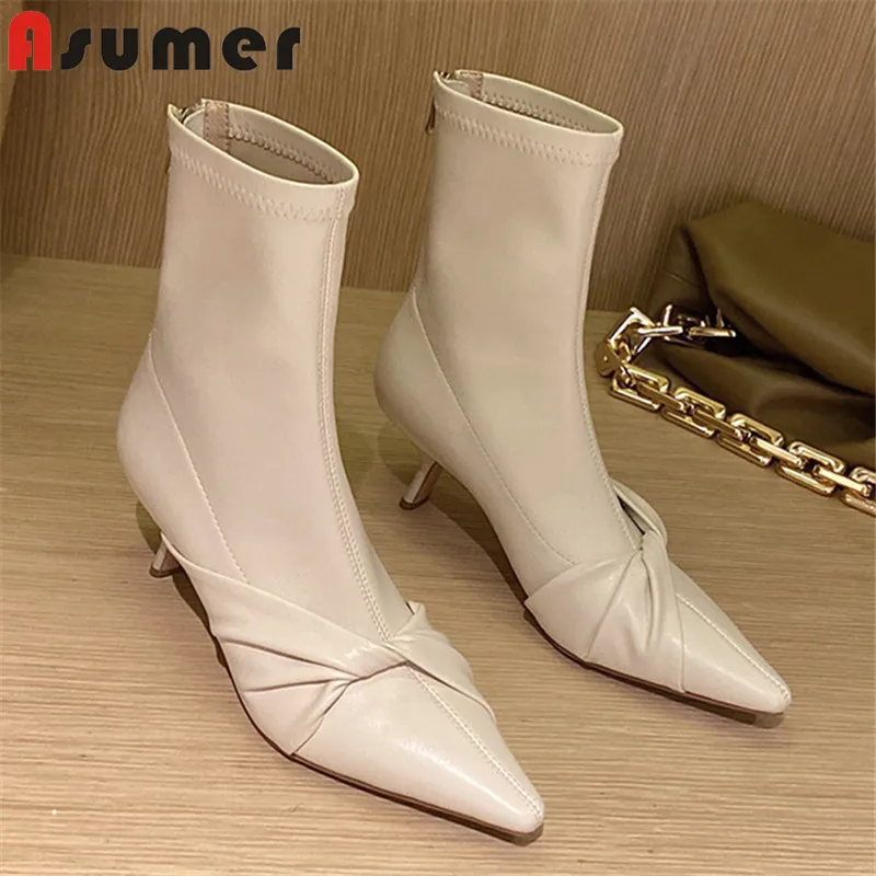 

Asumer 2021 top quality stretch ankle boots women pointed toe autumn winter thin high heel party shoes woman boots