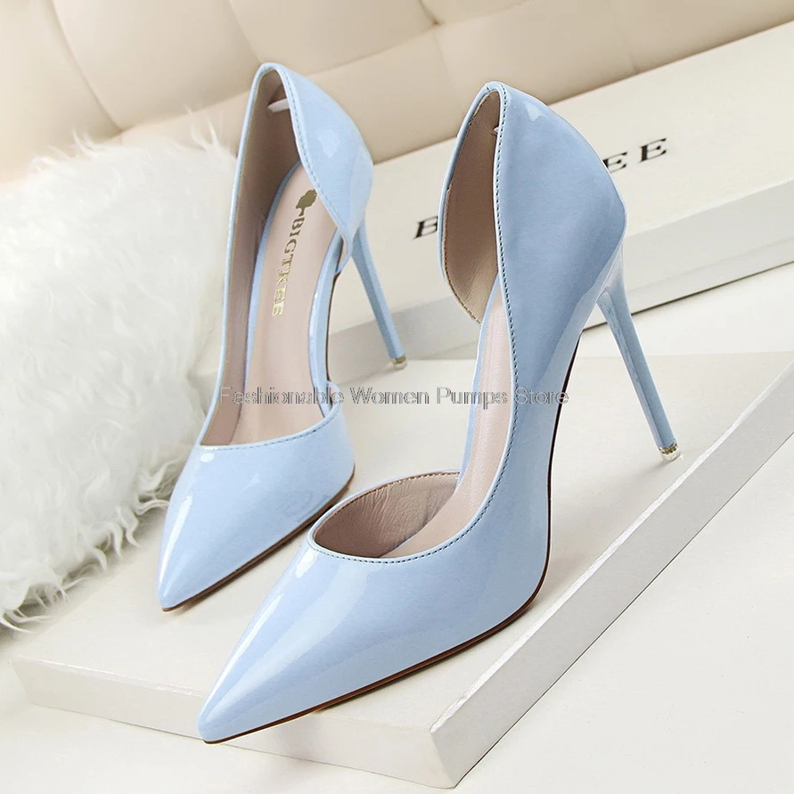 

Bigtree Sexy Women Pumps Patent Leather Shallow Pointed Toe Stilettos 10.5cm High Heels Woman's Shoe Ladies Party Shoes 34-40