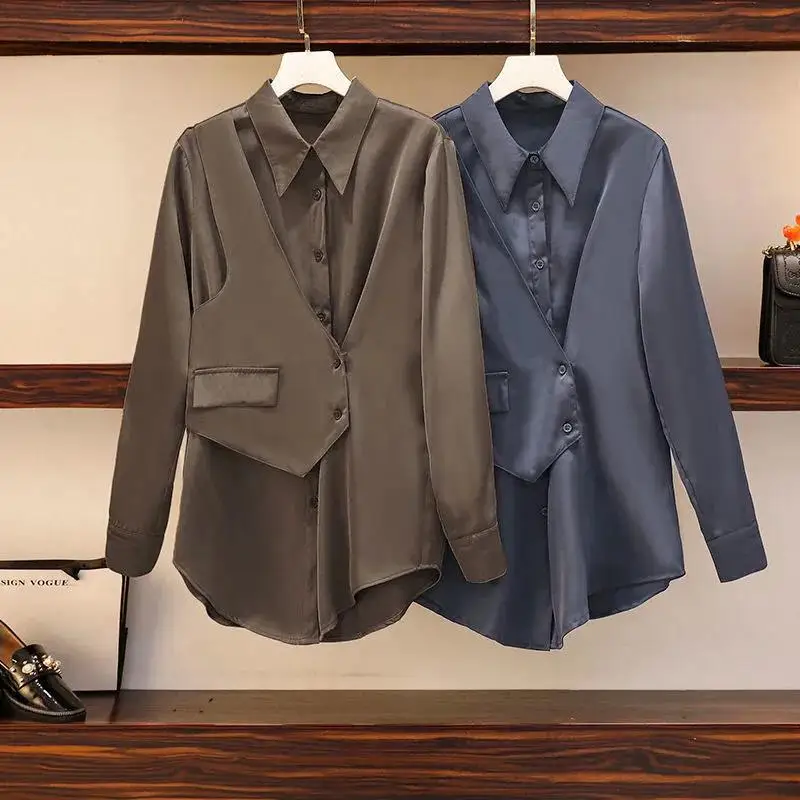 Женская шифоновая блузка однобортная Свободная рубашка 4XL весна-осень 2022