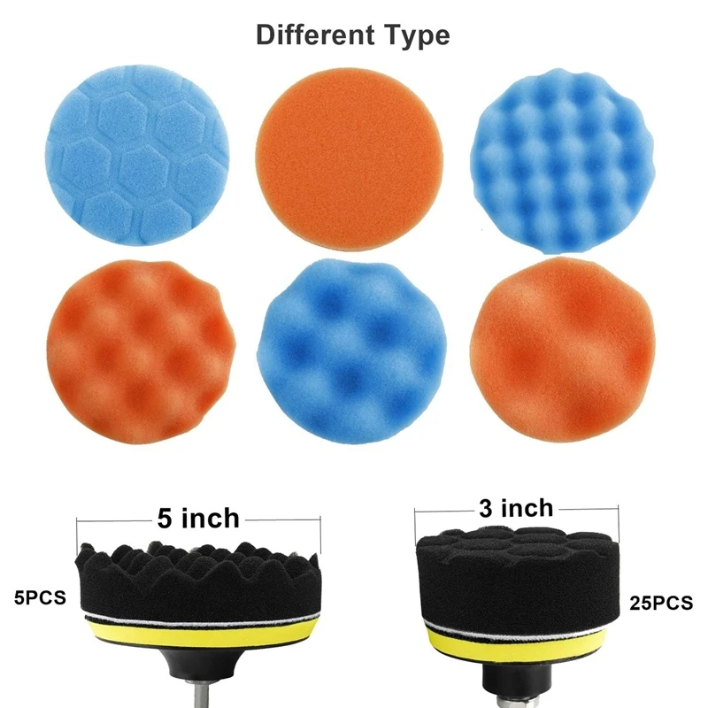 

Polishing Pad Kit 39Pcs Car Drill Polishing Pad Set 3 and 5 Inch Buffing Pads for Car Care Polisher Waxing Polishing