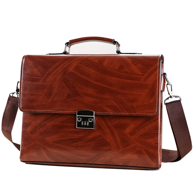 Business Lock Design Men's Briefcase Handbag High Quality Pu Leather Male Travel Shoulder Bag Office Bags Large 15