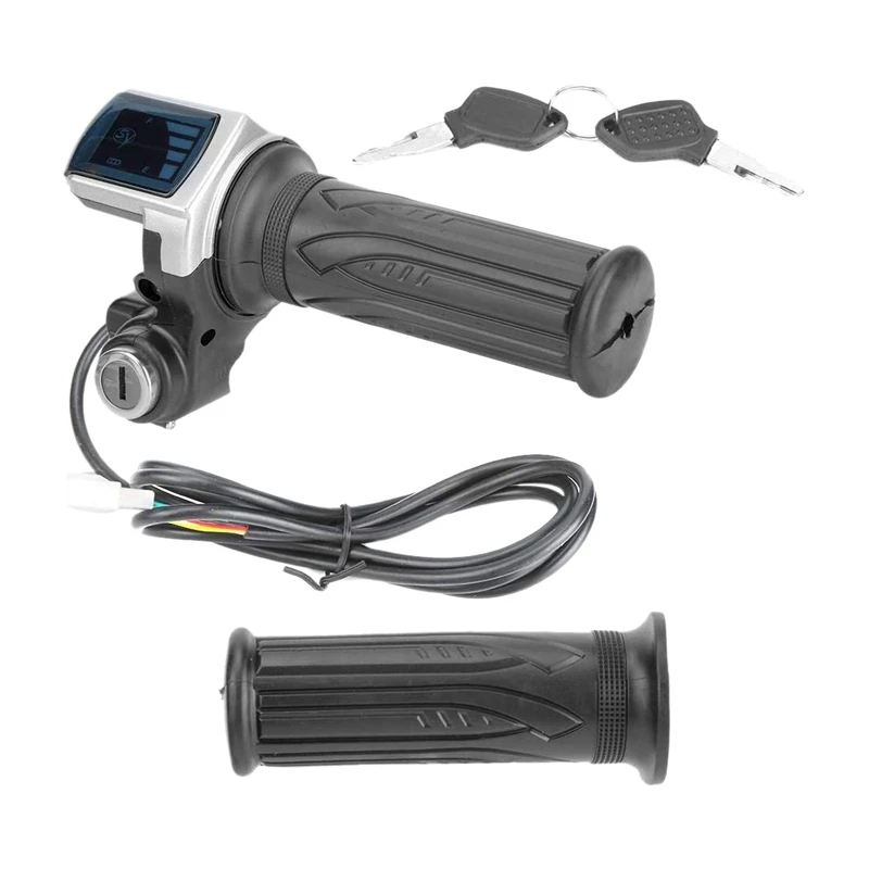 

Electric Throttle Grip 36V Half-Twist Throttle with LED Power Indicator Key Lock for Electric Bikes Scooters Motorcycle