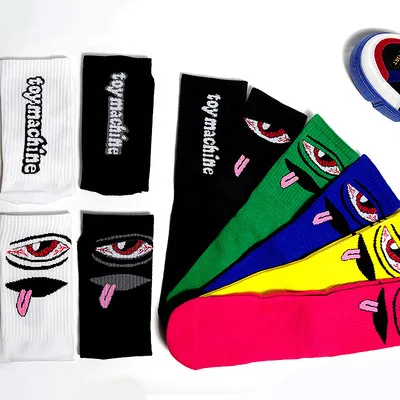 10 Pairs Mix Осенние хлопковые мужские Носки с рисунком глаз, длинные разноцветные Дышащие носки для мальчиков, хип-хоп мужские носки, уличная одежда, забавные носки - Цвет: 10 Pairs Mix