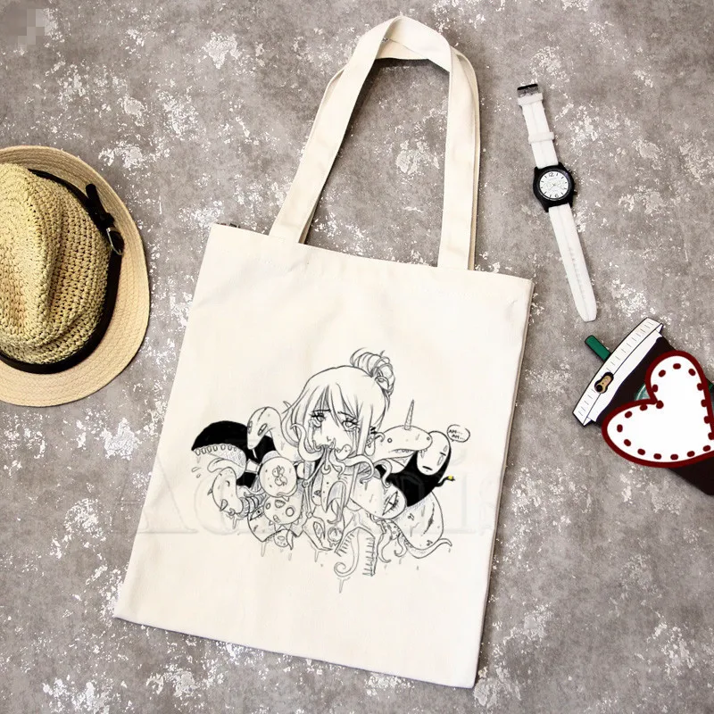 Несчастной женщины аниме Ahegao дизайн плеча холст сумки большой Ёмкость Колледж