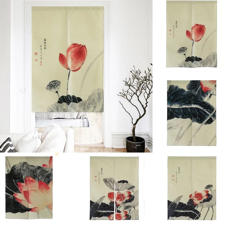 

Chinese Lotus Hanging Cloth Door Curtain Living Room Partition Curtain Half Panel Curtain Toilet Blackout Curtain