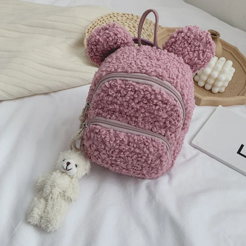 bear-purple Kawaii плюшевый рюкзак для мальчиков и девочек с рисунком кролика, медведя, сумки для детей, милые школьные сумки, мягкие рюкзаки для малышей, новые - Цвет: bear-purple
