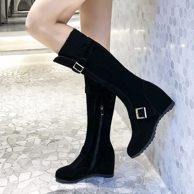 Женские зимние ботинки на молнии с пряжкой|Сапоги до колена| |