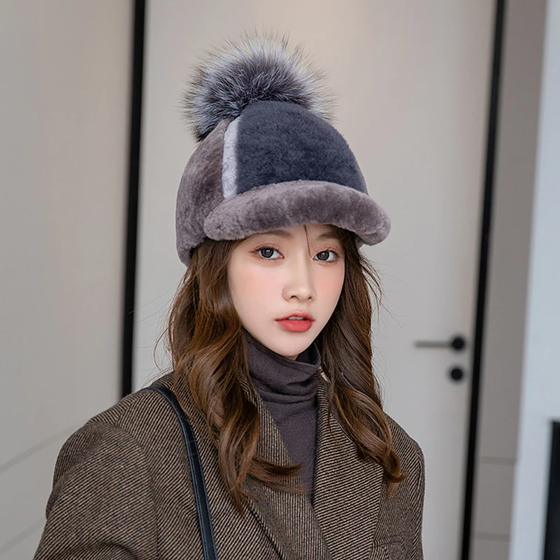 ZDFURS*Hat female autumn and winter wool integrated fur fashion Korean versatile Knight baseball cap