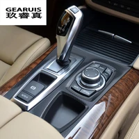 carbon fiber car styling multimedia handrest panel covers cup holder frame trim auto stickers for bmw x5 x6 e70 e71 accessories