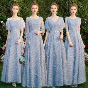 Bridesmaids Dresses Vintage Spaghetti Straps Short V-Neck Embroidery A-Line Floor-Length Lace Tulle Lady Wedding Party Gown E175 Bridesmaids Dresses Vintage Spaghetti Straps Short V-Neck Embroidery A-Line Floor-Length Lace Tulle Lady Wedding Party Gown E175