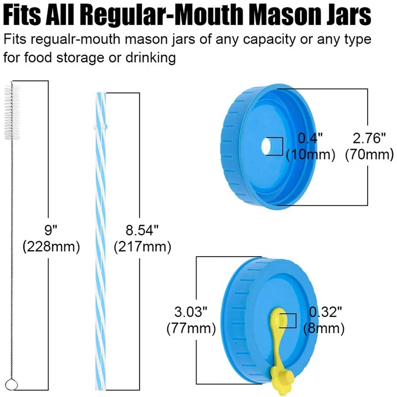 Mason Jar Lid with Straw Hole Plastic Silicone Ring Cleaning Brush Perfect for Drinking and Food Storage 26Pcs | Дом и сад