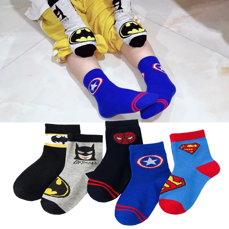 5pairs/lot Kids Socks Children's Socks Mesh Spring Spiderman Cotton Socks For Boy Girls Unicorn Socks