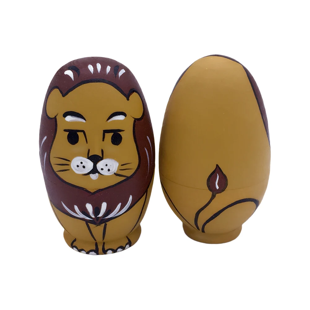 

5Pcs/Set Egg Shape Cute Lion Nesting Dolls Wooden Figurine Matryoshka Kids Toy