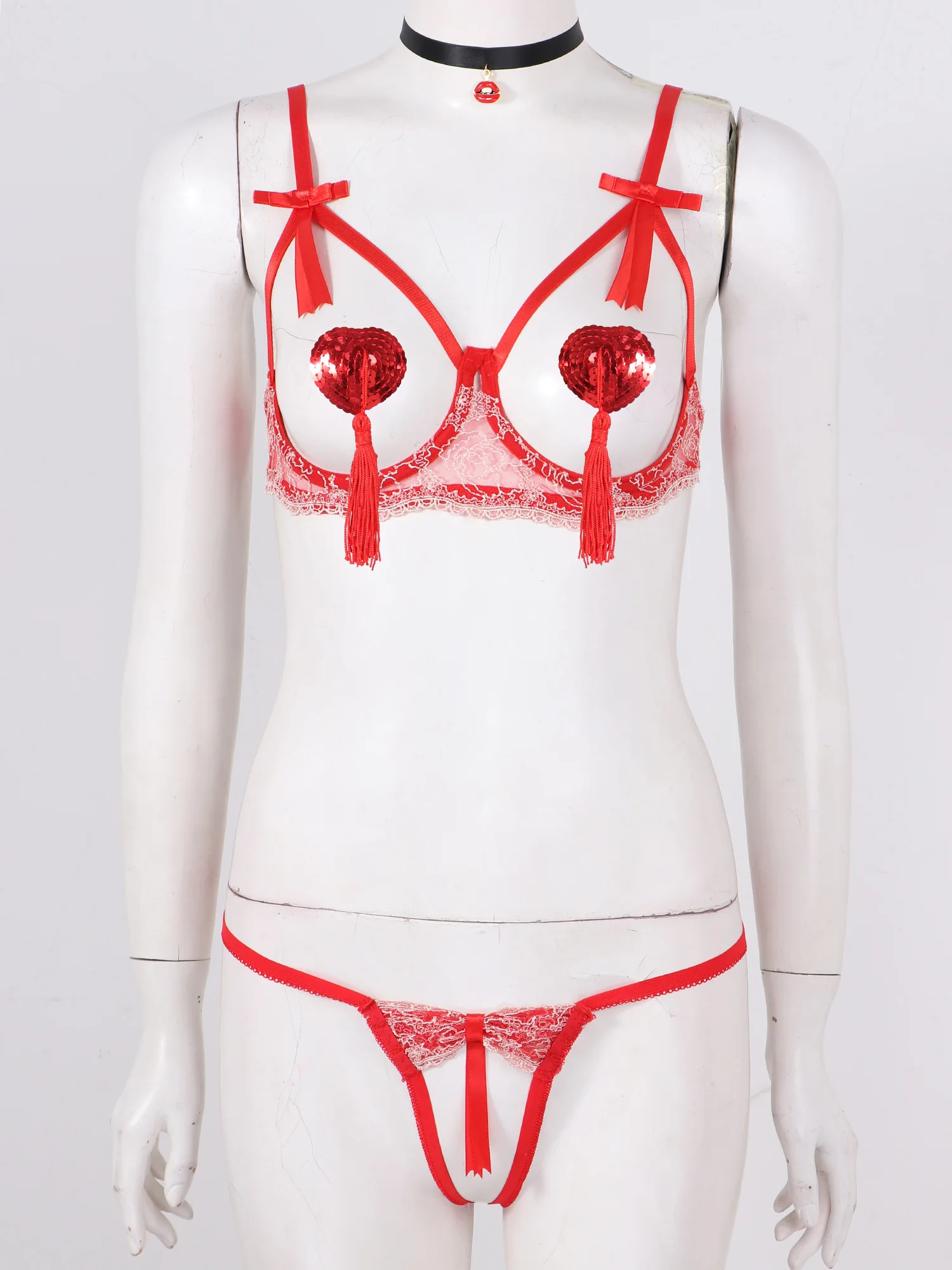 

Женское кружевное нижнее белье с вырезами, комплект нижнего белья, бюстгальтер на косточках с открытой спиной, Т-образным вырезом, блесткам...