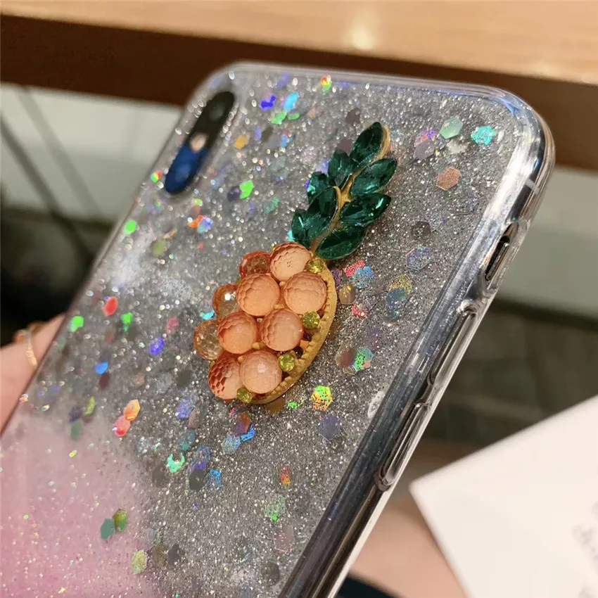 Блестящая Обложка с блестками 3D Ананас милый телефон чехол для iPhone 6 6s 7 8 Plus X Xr Xs Max