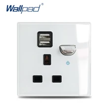 Wallpad L6 белое стекло 13A BS Великобритания Розетка с двойным usb