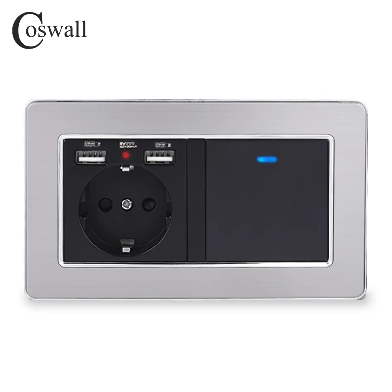 COSWALL Россия Испания настенная розетка стандарта ЕС с 2 USB-портами для зарядки + 1