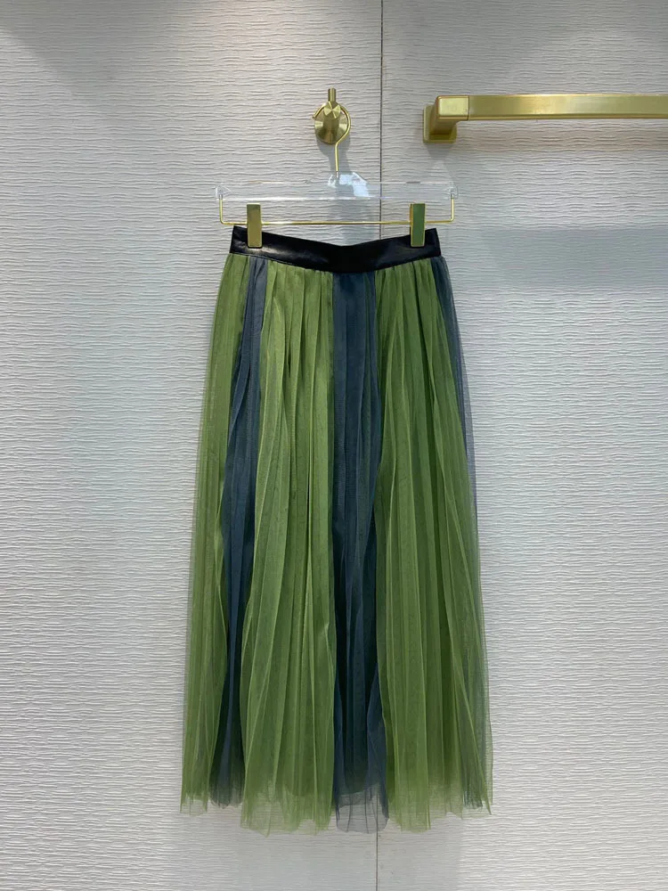 

2021 summer women's wear new handsome age-reducing fairy gradient mesh pleated mid-length skirt