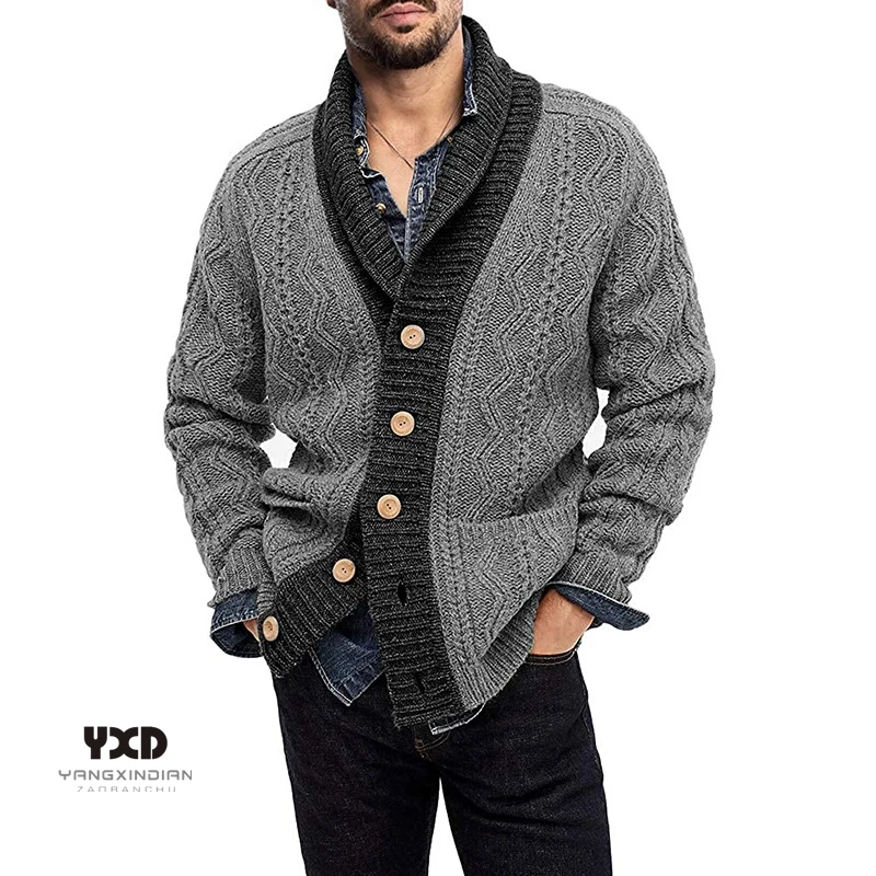 

Men's clothes Mans Autum Winter Casual Long Sleeved Sweaters For Men Colorblock Lapel 3D Jacquard Knitted Cardigan Male Knitwear