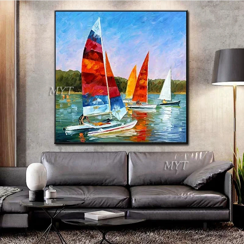 

Sailing Boat Abstract Painting 100% Hand-painted Newest Seascape Art Oil Painting Canvas Wall Art For Home Decoration Piece