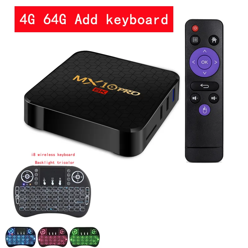 ТВ-приставка MX10 PRO Android 9 0 4 + 64 ГБ Wi-Fi Allwinner H6 ядра USB 3 6K | Электроника