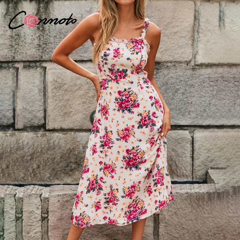 Женское длинное платье с оборками Conmoto летнее пляжное Бохо открытой спиной и