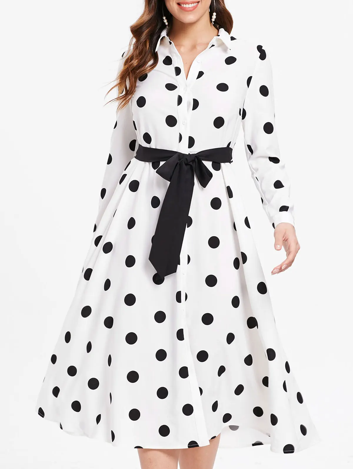 Женское платье миди в горошек Joineles Повседневное платье-рубашка стиле ретро с