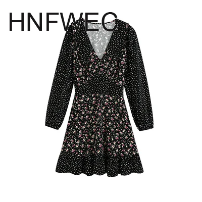 

Женское мини-платье с цветочным принтом, винтажное платье с оборками и V-образным вырезом, с эластичной талией, K490, 2020