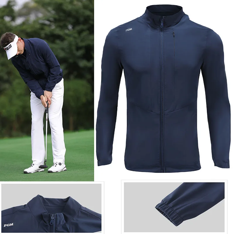PGM Men Golf Clothes Waterproof Thin Coat Windbreaker Vest Autumn Zipper Long Sleeve Jacket Male SportsWear Keep Warm Apparel