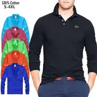 100% хлопок, мужские рубашки-поло с длинным рукавом, повседневные, с вышивкой, Брендовые мужские рубашки-поло, модные мужские топы с отворотами, S-4XL