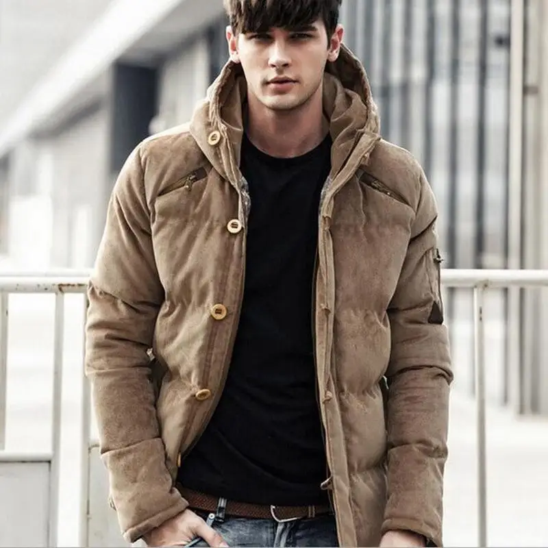 Men's Parka Parka Corduroy Thick Convertible Men's Jacket Solid Warm Winter Men's Parka Brand Cotton Corduroy Quilted Coat