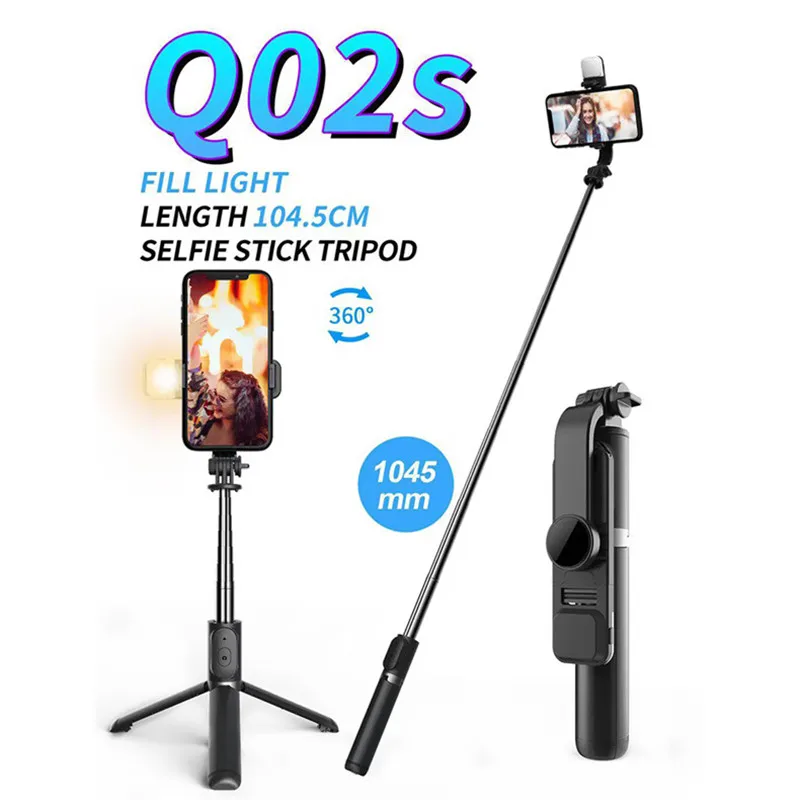 QZT Wireless Bluetooth Selfie Stick Remote Control Phone Smartphone Tripode Tripod Portable Fill Light | Электроника