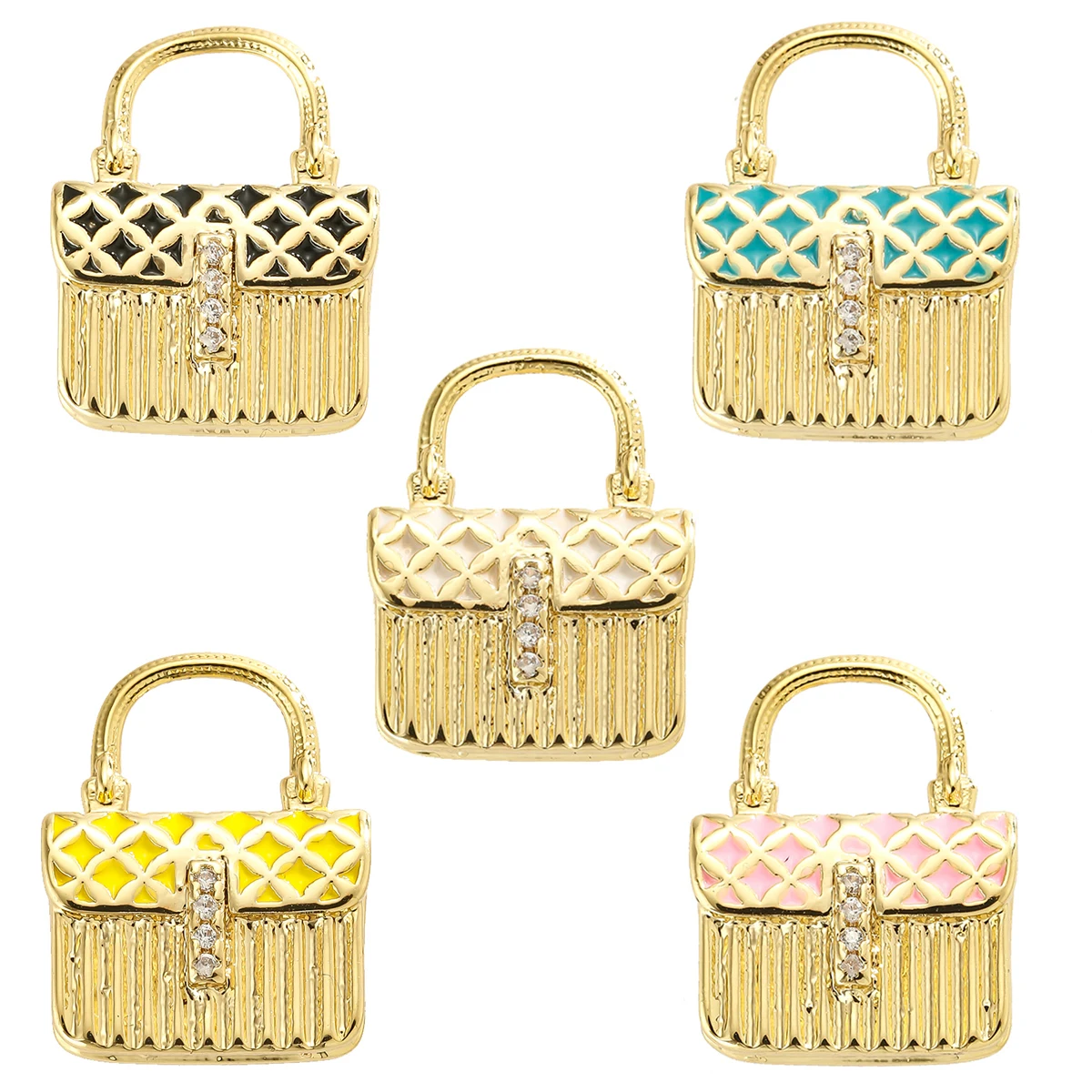 

Fine Enamel CZ Micro Pave Handbag Bag Pendant for Making Necklace Choker Fashion Trendy Women Girl Jewelry Gift Wholesale