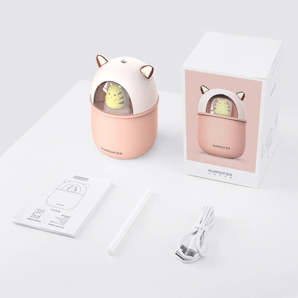 

Mini Ultrasonic Air Humidifier 300ml Cute Pet Aroma Essential Oil Diffuser USB Seven Colors Romantic LED Night Lamp Mist Maker