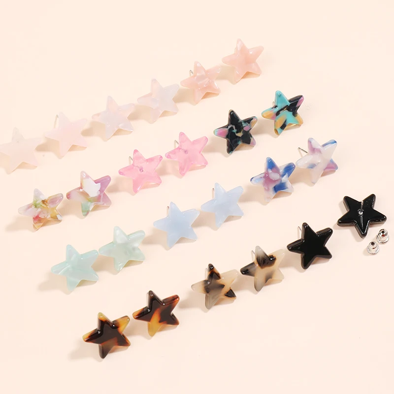 

Ацетатные акриловые мраморные звездочки, геометрические серьги, детские украшения для ушей, милые серьги