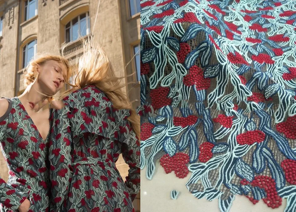 Высококачественная кружевная ткань Сетчатое вышитое кружево для свадебного