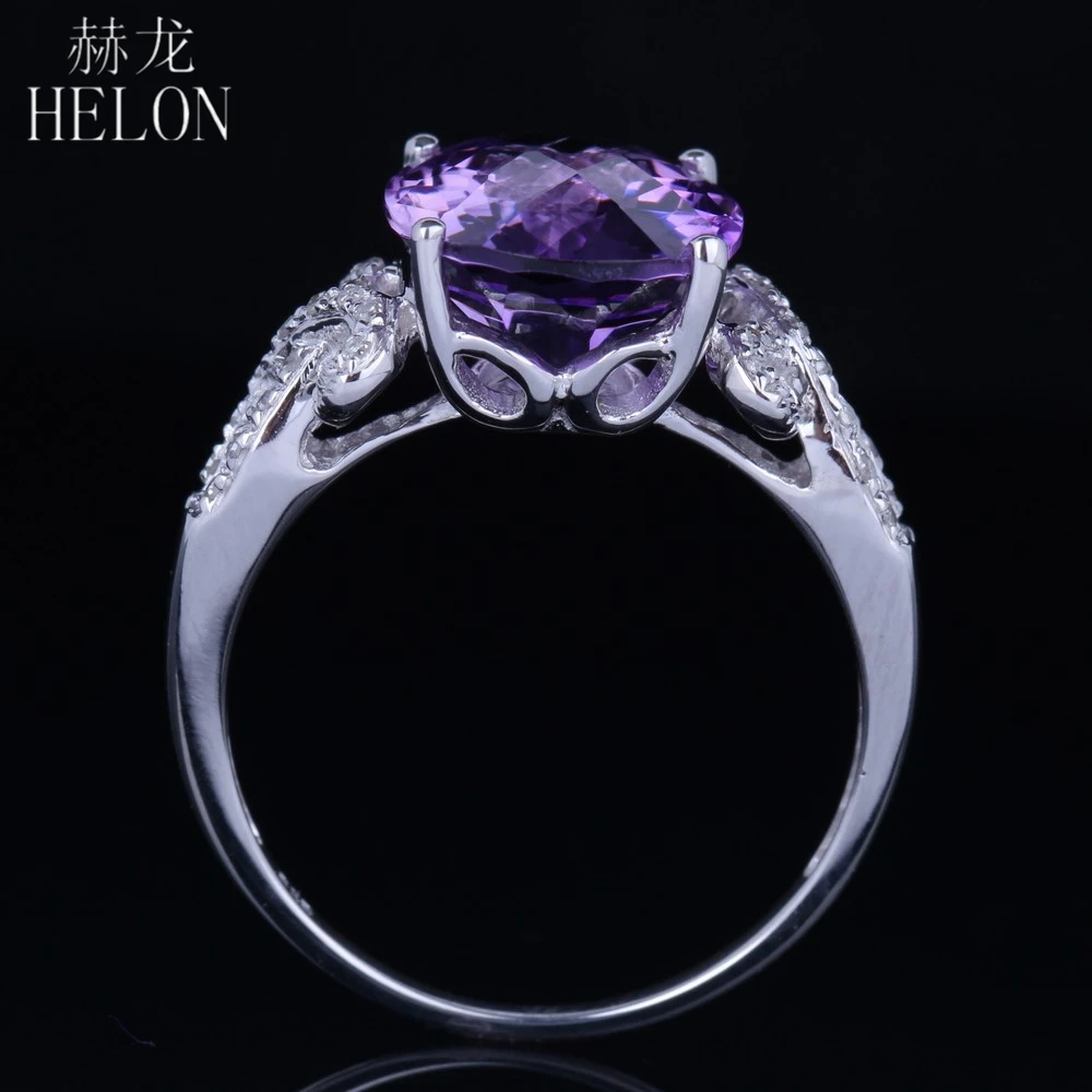 HELON 925 серебро безупречный овальный вырез 4ct натуральные аметисты, бриллианты женское прекрасное ювелирное дело обручальное кольцо