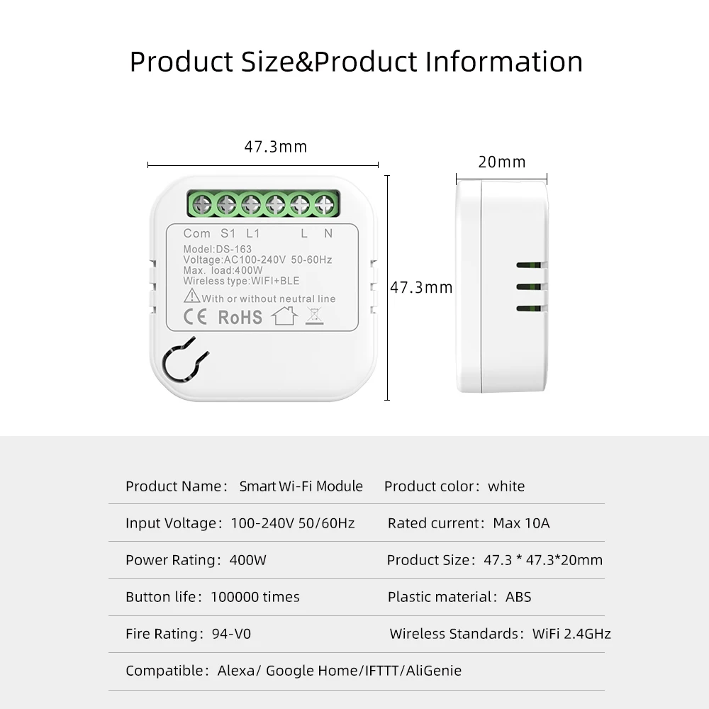 

Bingoelec Mini Tuya WiFi Switch Support 10A 2 Way Control Smart Home Automation Module Works With Alexa Google Home Tuya