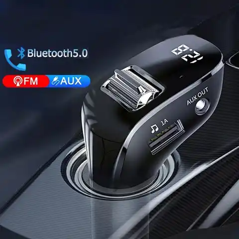 FM-трансмиттер автомобильный, Bluetooth, 5,0 AUX, 2 USB-порта