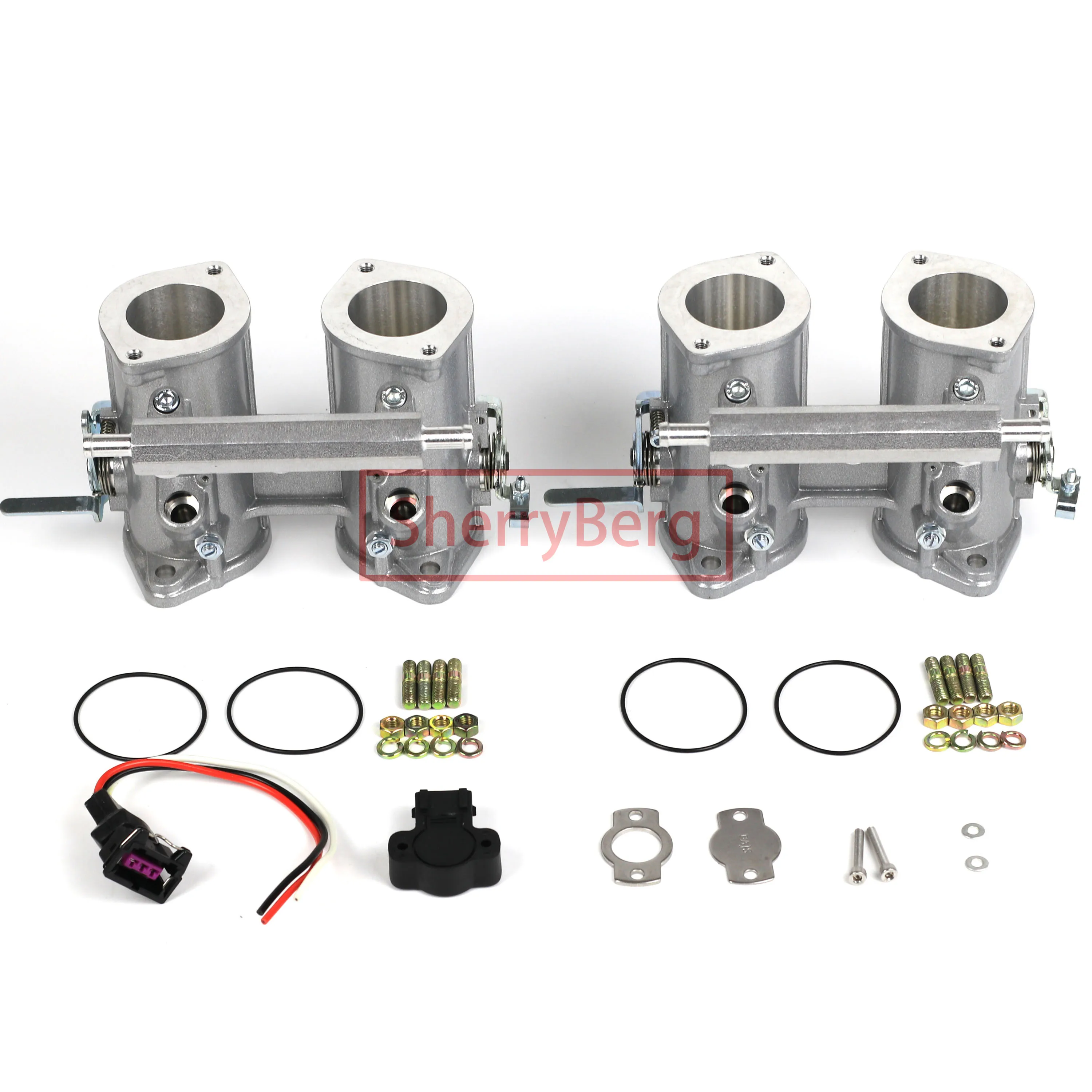 

SherryBerg set of (2 TBS ) 50dcoe 50 dcoe 50mm Twin Throttle Body Injection + TPS + fuel rail Weber/Dellorto/Solex DCOE/DHLA