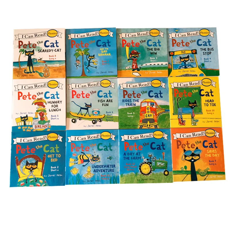 

"Pete Cat" 12 Books/set I Can Read English Comics, Children's Story Books,Libros Children's Educational Toys Pocket Reading Book