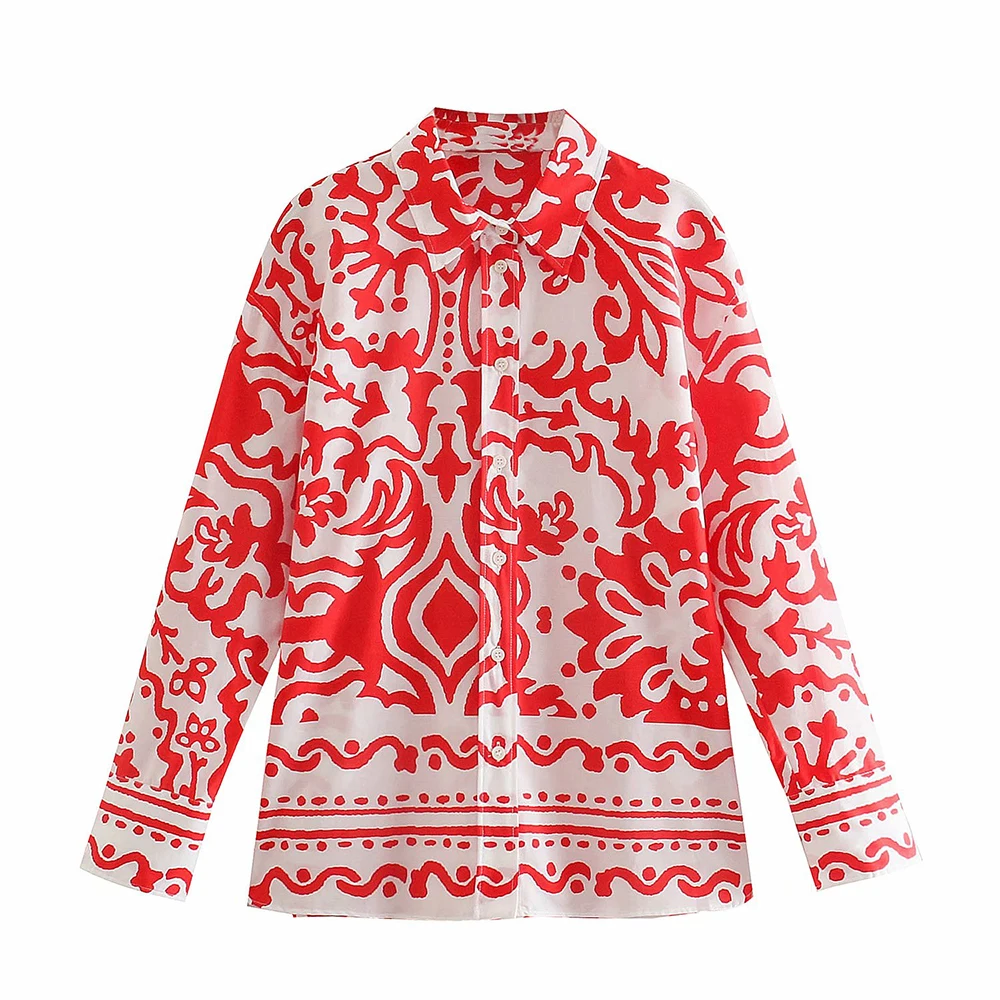 

Женская рубашка с длинным рукавом ZA, свободная рубашка в европейском и американском этническом стиле с принтом Тотем и отложным воротником,...