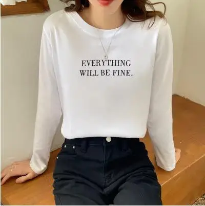 

Pure cotton long-sleeved t-shirt women's loose plus size blouse all-match bottoming shirt