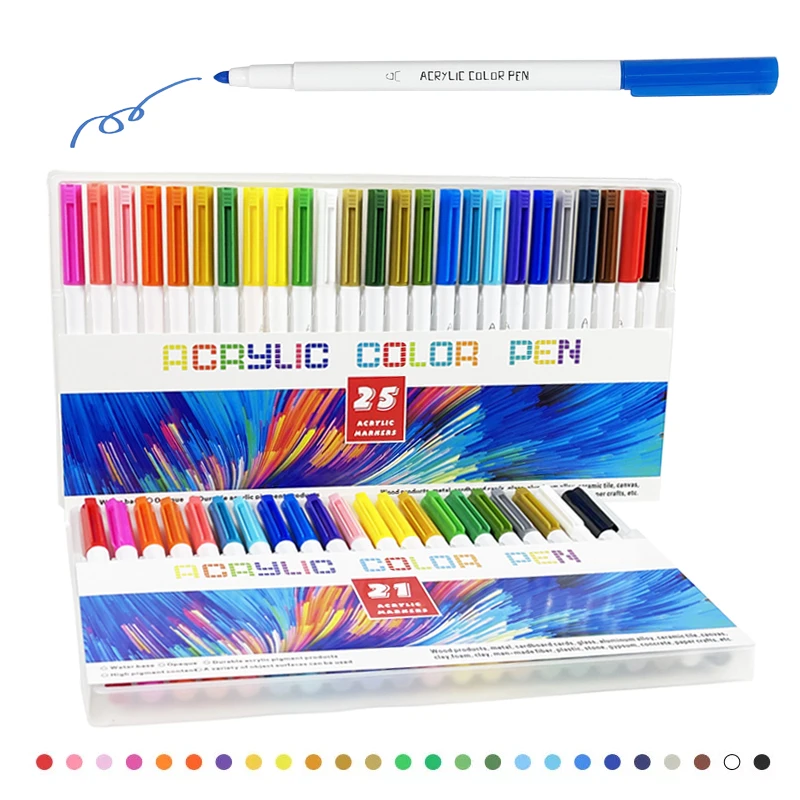 Перманентные акриловые маркеры для красок 21 25 цветов ткани холста металла и