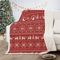 red christmas throw blanket snowflake tree elk deer cartoon warm plush sherpa fleece new year blanket for kid child bed sofa car