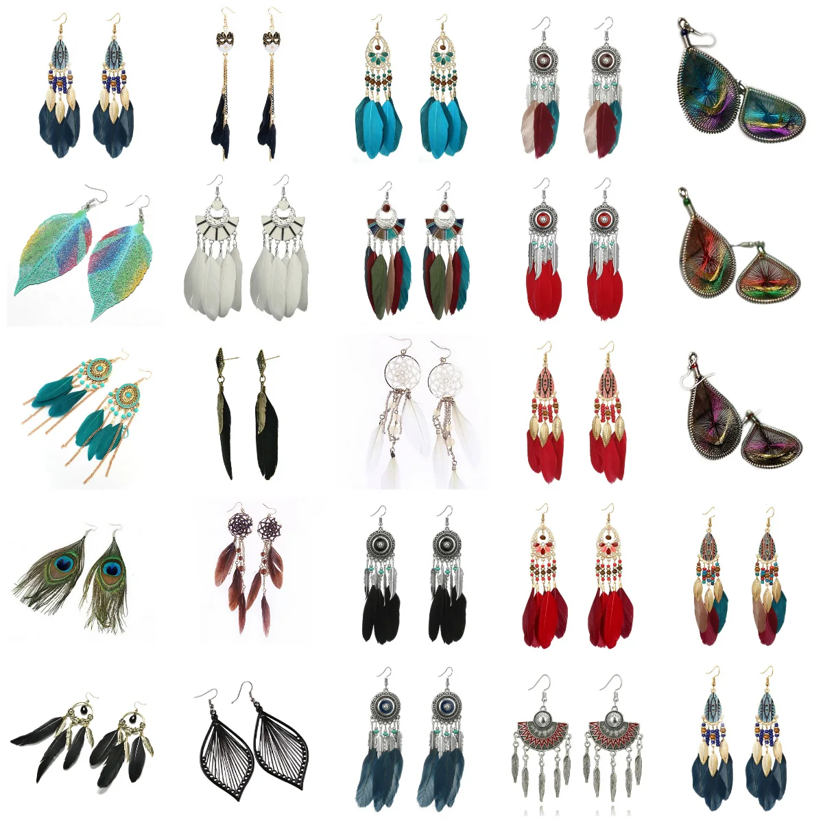 Винтажные этнические разноцветные висячие серьги с перьями для женщин женские