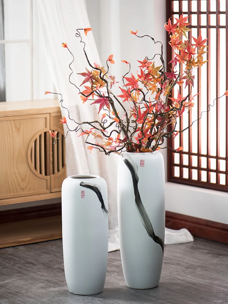 

New Chinese Hand-Painted White Ceramic Floor Vase For Living Room Bedroom Study Flower Arrangement Home Simple Decorative Vase