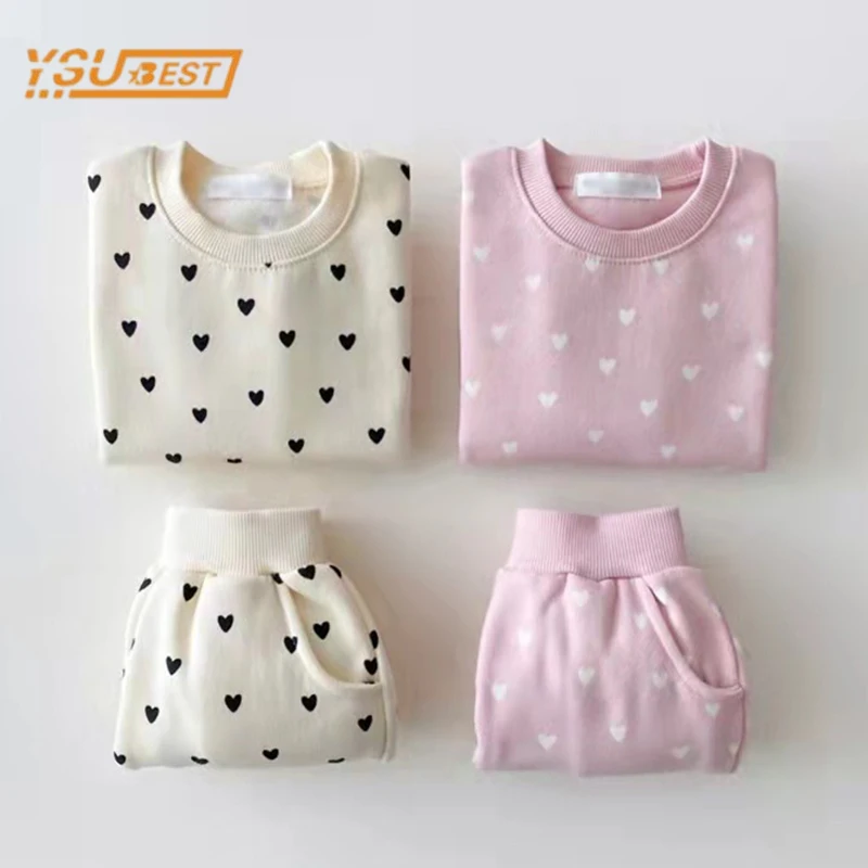 

Winter Kids Girls Long Sleeve Thicken Loving Heart T-Shirt + Pants Clothing Sets Infant Kids Baby Girl Suit Children's Clothes